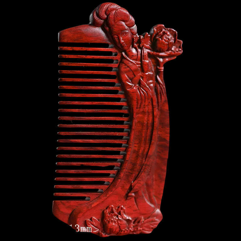KIMLUD, Natural Rhinoceros Horn Small Leaf Red Sandalwood Carved Wood Comb Retro Style Massage Comb Gifts with comb, 19, KIMLUD APPAREL - Womens Clothes