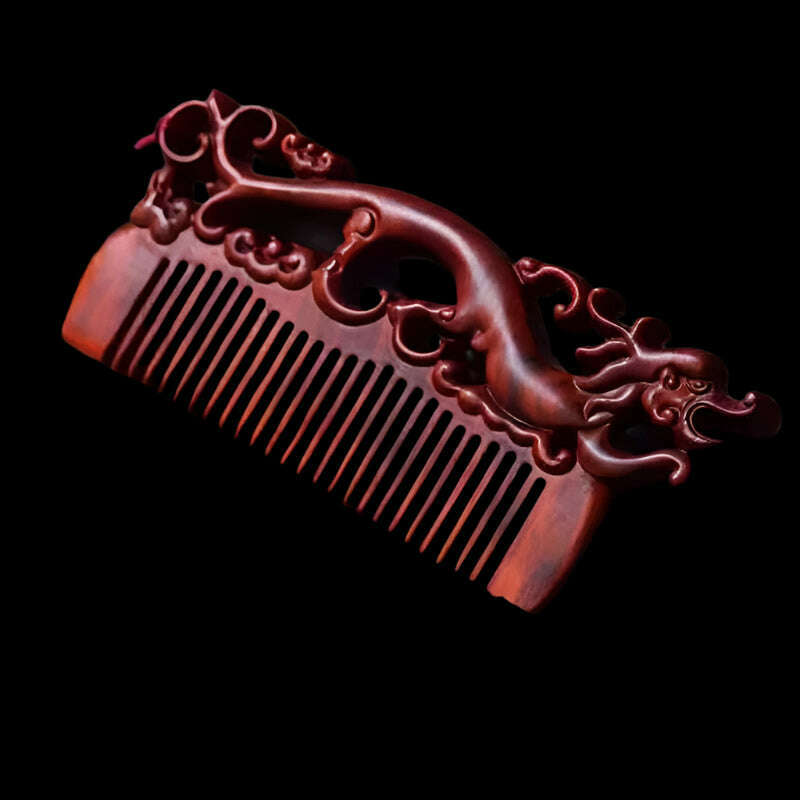 KIMLUD, Natural Rhinoceros Horn Small Leaf Red Sandalwood Carved Wood Comb Retro Style Massage Comb Gifts with comb, 12, KIMLUD APPAREL - Womens Clothes