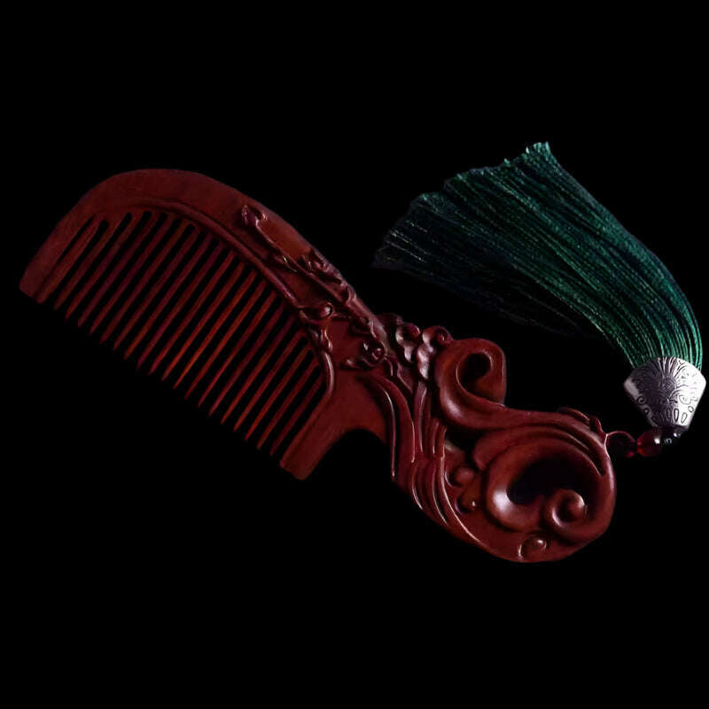 KIMLUD, Natural Rhinoceros Horn Small Leaf Red Sandalwood Carved Wood Comb Retro Style Massage Comb Gifts with comb, 34, KIMLUD APPAREL - Womens Clothes