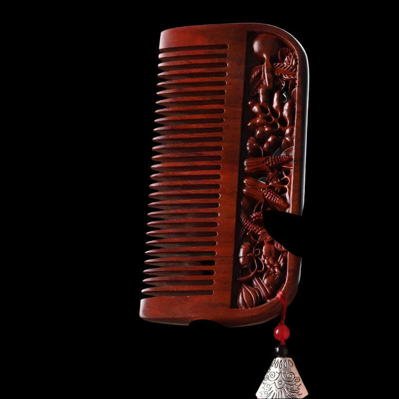 KIMLUD, Natural Rhinoceros Horn Small Leaf Red Sandalwood Carved Wood Comb Retro Style Massage Comb Gifts with comb, 21, KIMLUD APPAREL - Womens Clothes