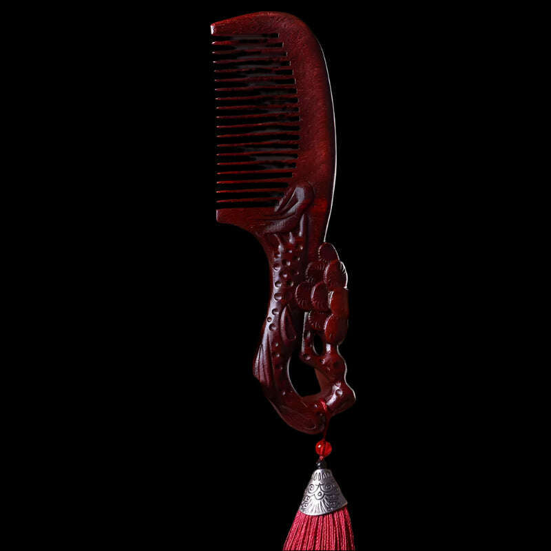 KIMLUD, Natural Rhinoceros Horn Small Leaf Red Sandalwood Carved Wood Comb Retro Style Massage Comb Gifts with comb, 35, KIMLUD APPAREL - Womens Clothes