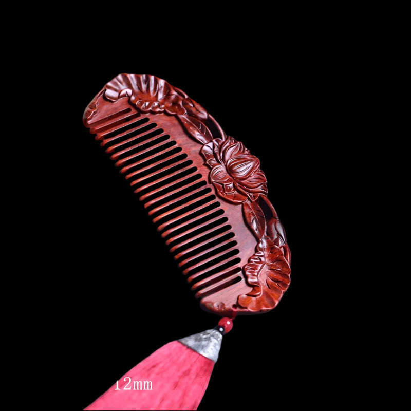 KIMLUD, Natural Rhinoceros Horn Small Leaf Red Sandalwood Carved Wood Comb Retro Style Massage Comb Gifts with comb, 20, KIMLUD APPAREL - Womens Clothes