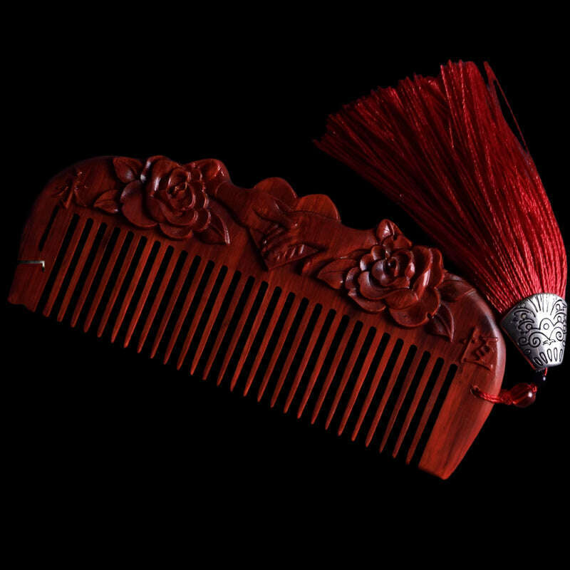 KIMLUD, Natural Rhinoceros Horn Small Leaf Red Sandalwood Carved Wood Comb Retro Style Massage Comb Gifts with comb, 31, KIMLUD APPAREL - Womens Clothes