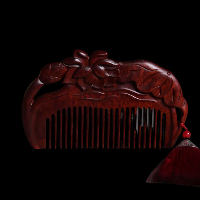 KIMLUD, Natural Rhinoceros Horn Small Leaf Red Sandalwood Carved Wood Comb Retro Style Massage Comb Gifts with comb, 7, KIMLUD APPAREL - Womens Clothes