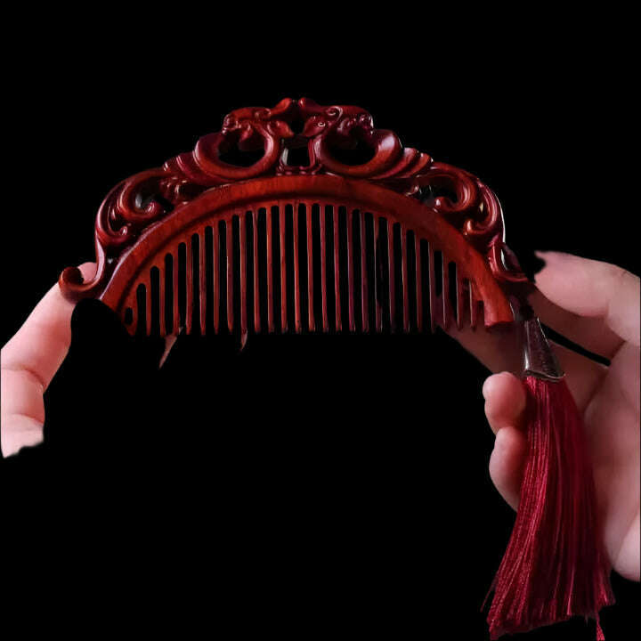 KIMLUD, Natural Rhinoceros Horn Small Leaf Red Sandalwood Carved Wood Comb Retro Style Massage Comb Gifts with comb, 11, KIMLUD APPAREL - Womens Clothes