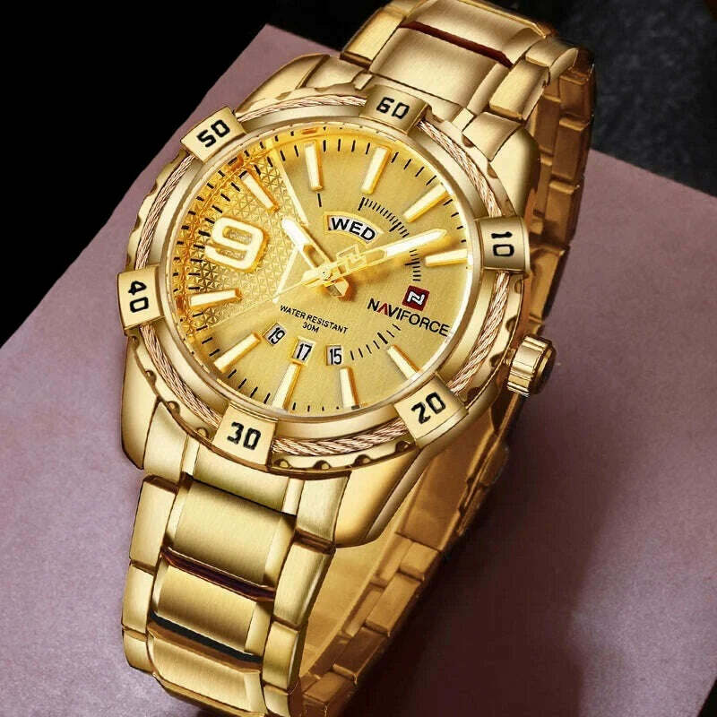 NAVIFORCE Luxury Brand Men's WristWatch Original Fashion Quartz Classic Watches For Men Waterproof Business Steel Band Clock Man - KIMLUD