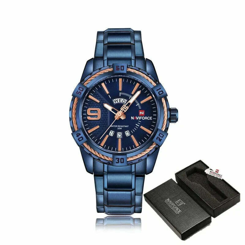 NAVIFORCE Luxury Brand Men's WristWatch Original Fashion Quartz Classic Watches For Men Waterproof Business Steel Band Clock Man - KIMLUD