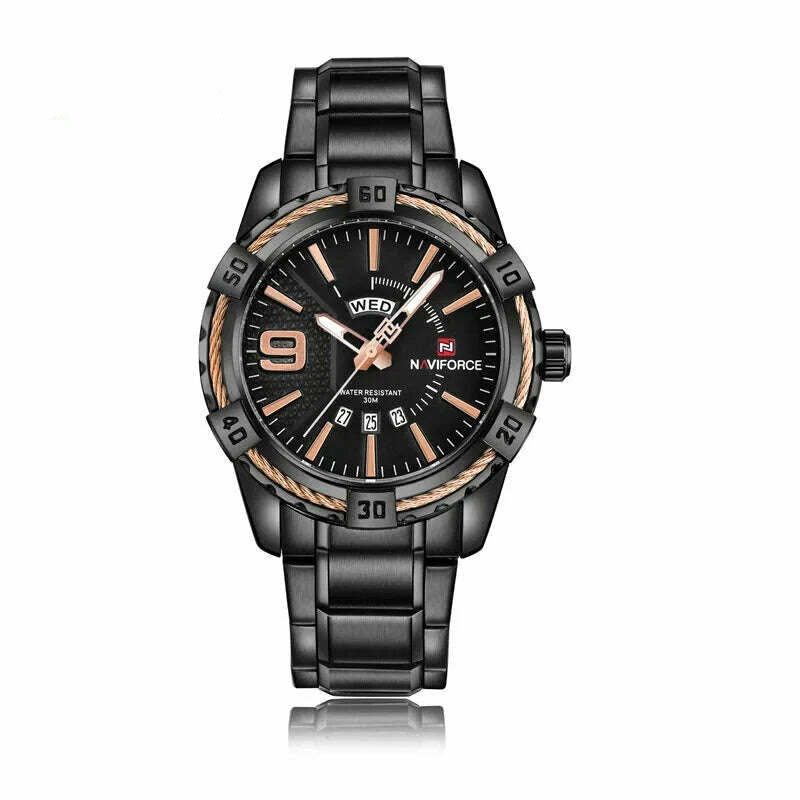 NAVIFORCE Luxury Brand Men's WristWatch Original Fashion Quartz Classic Watches For Men Waterproof Business Steel Band Clock Man - KIMLUD