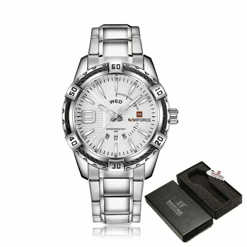 NAVIFORCE Luxury Brand Men's WristWatch Original Fashion Quartz Classic Watches For Men Waterproof Business Steel Band Clock Man - KIMLUD