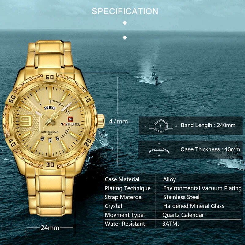 NAVIFORCE Luxury Brand Men's WristWatch Original Fashion Quartz Classic Watches For Men Waterproof Business Steel Band Clock Man - KIMLUD