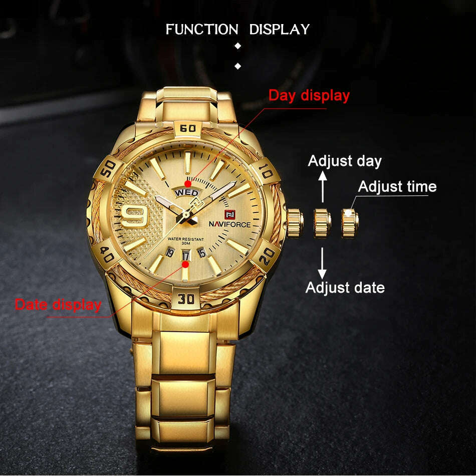 NAVIFORCE Luxury Brand Men's WristWatch Original Fashion Quartz Classic Watches For Men Waterproof Business Steel Band Clock Man - KIMLUD