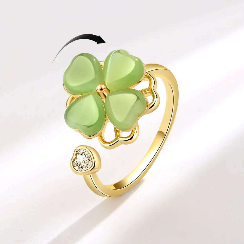 NBNB New Arrive Trendy Rotating Clover Relieve Stress Adjustable Ring For Women Fashion Finger Open Ring Daily Jewelry Girl Gift - KIMLUD