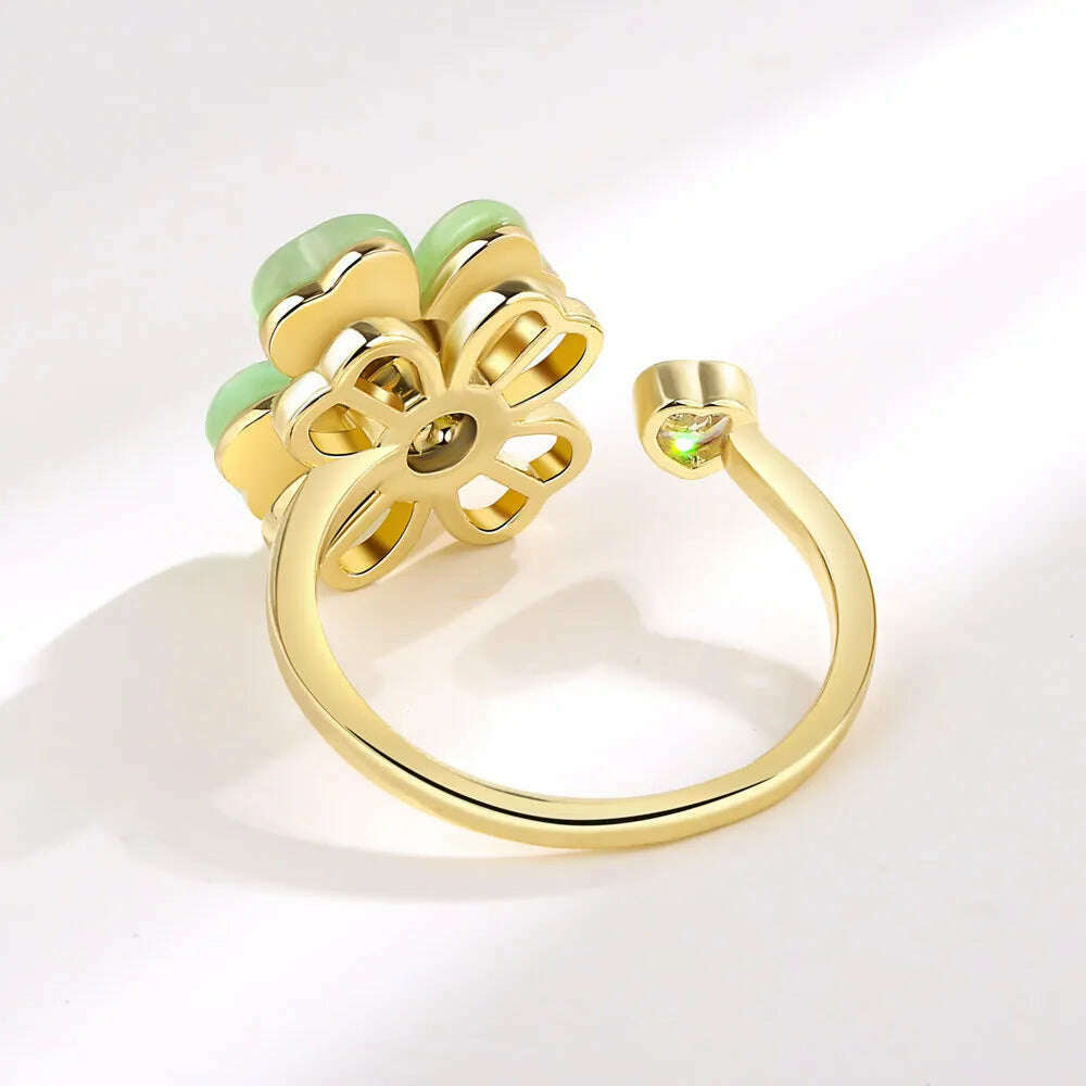 NBNB New Arrive Trendy Rotating Clover Relieve Stress Adjustable Ring For Women Fashion Finger Open Ring Daily Jewelry Girl Gift - KIMLUD