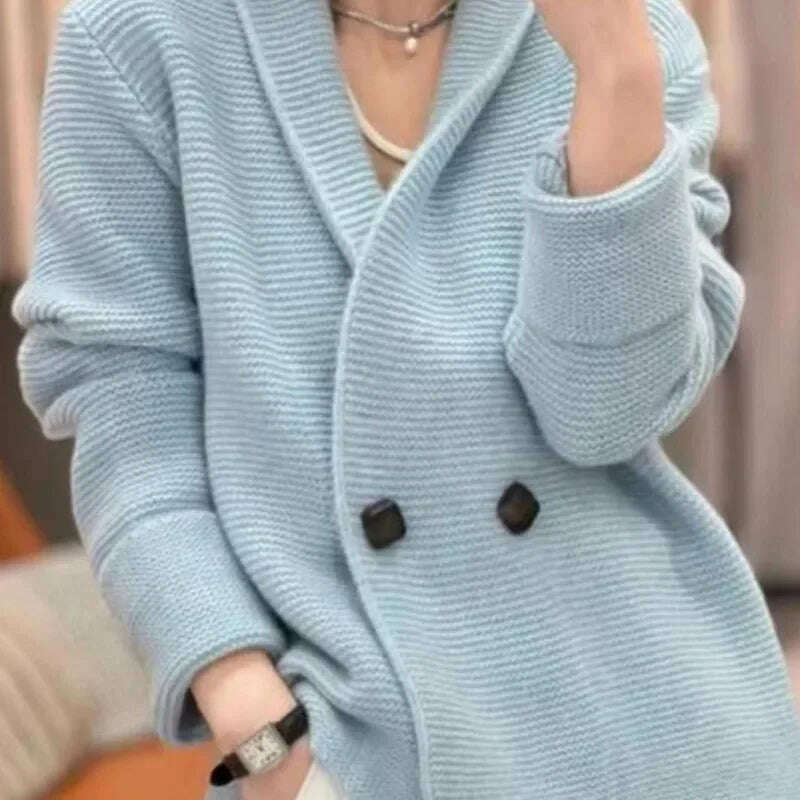 Neploe Korean Fashion Double Breasted Cardigans Mujer 2023 Autumn New Loose Knitted Cardigan Y2k Long Sleeve Loose Tops Women - KIMLUD