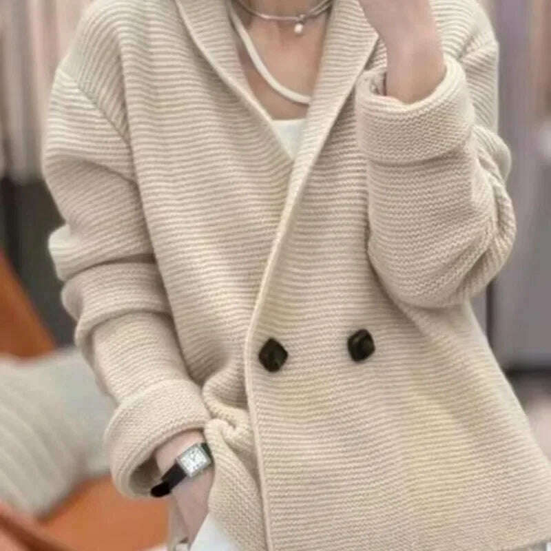 Neploe Korean Fashion Double Breasted Cardigans Mujer 2023 Autumn New Loose Knitted Cardigan Y2k Long Sleeve Loose Tops Women - KIMLUD