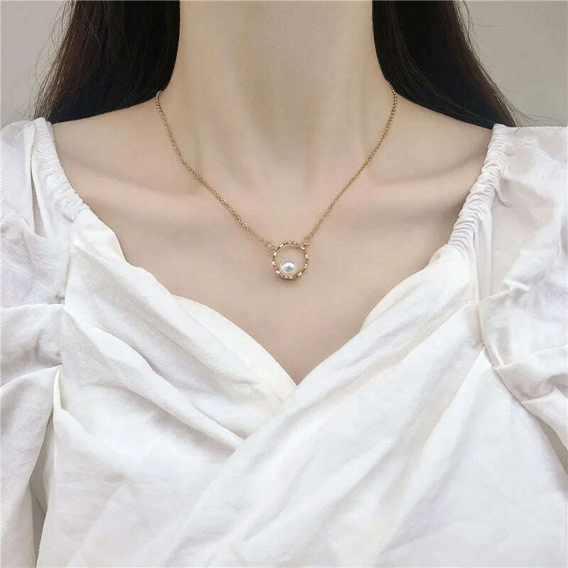 New Beads Women's Neck Chain Kpop Pearl Choker Necklace Gold Color Goth Choker Jewelry On The Neck Pendant 2021 Collar For Girl - KIMLUD