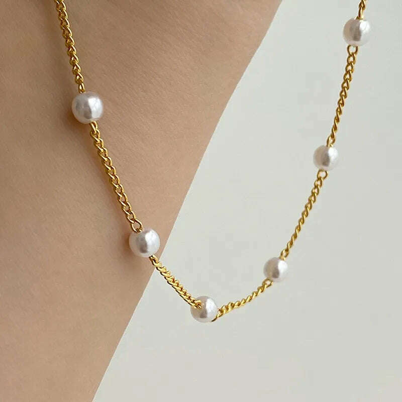 New Beads Women's Neck Chain Kpop Pearl Choker Necklace Gold Color Goth Choker Jewelry On The Neck Pendant 2021 Collar For Girl - KIMLUD