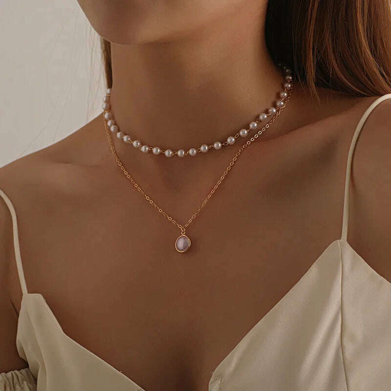 New Beads Women's Neck Chain Kpop Pearl Choker Necklace Gold Color Goth Choker Jewelry On The Neck Pendant 2021 Collar For Girl - KIMLUD