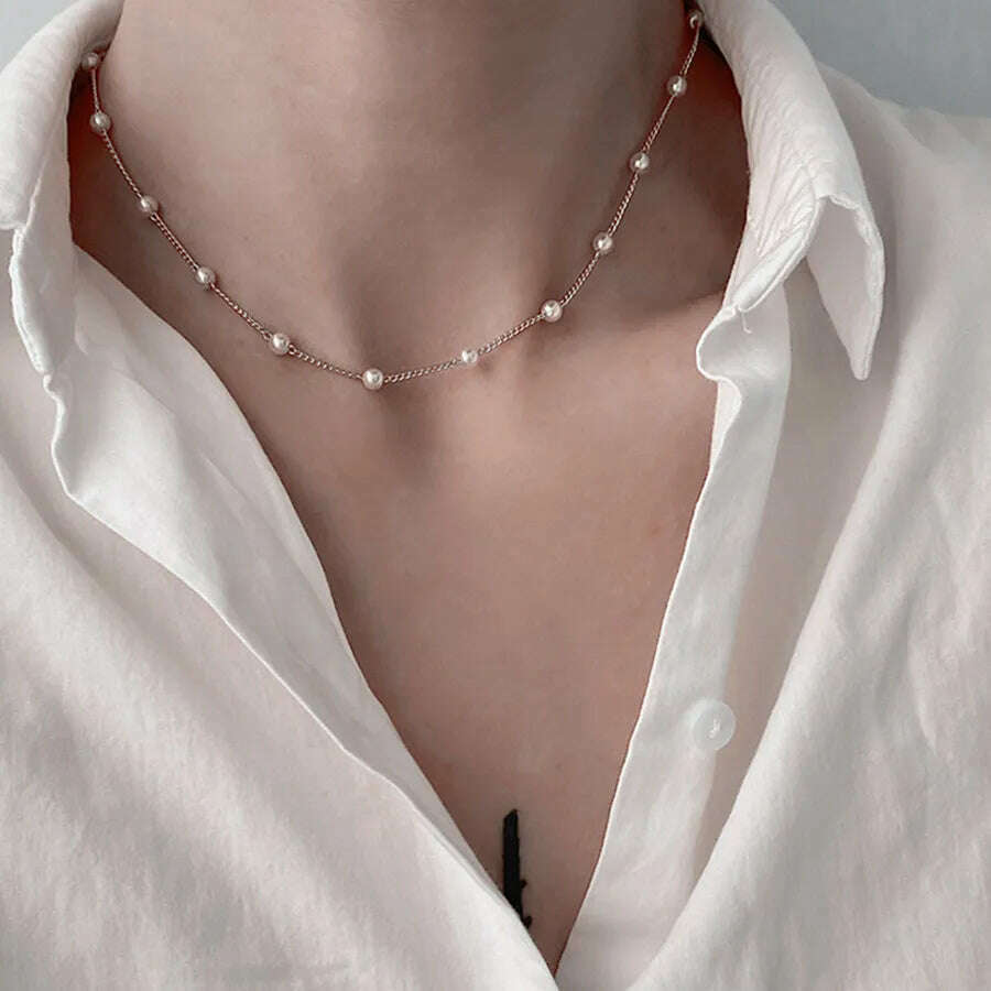 New Beads Women's Neck Chain Kpop Pearl Choker Necklace Gold Color Goth Choker Jewelry On The Neck Pendant 2021 Collar For Girl - KIMLUD