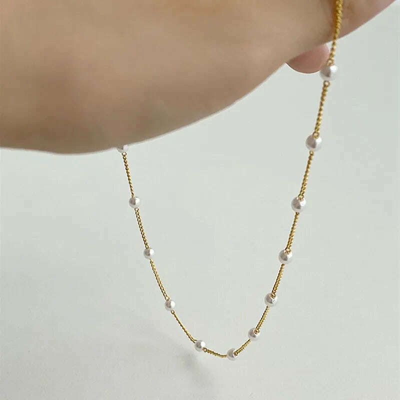 New Beads Women's Neck Chain Kpop Pearl Choker Necklace Gold Color Goth Choker Jewelry On The Neck Pendant 2021 Collar For Girl - KIMLUD