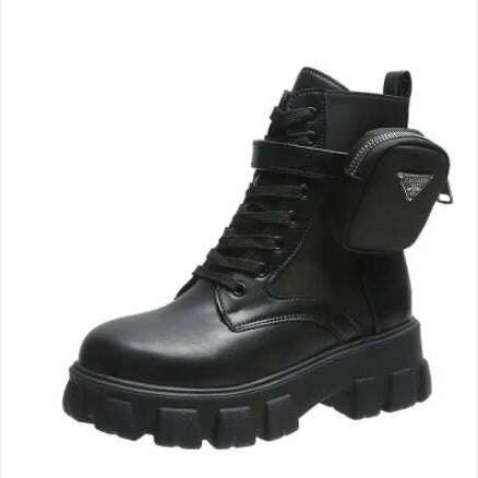 New Boots Women Motorcycle Ankle Boots Wedges Female Lace Up Platforms Spring Black Leather Oxford Shoes Women Botas Mujer Bag - KIMLUD