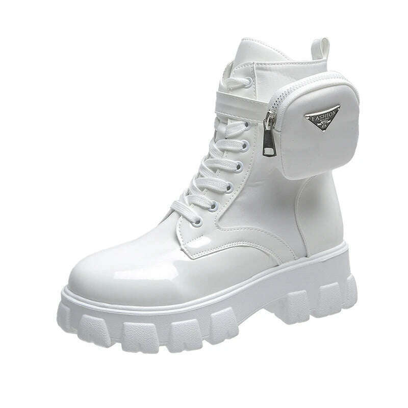 New Boots Women Motorcycle Ankle Boots Wedges Female Lace Up Platforms Spring Black Leather Oxford Shoes Women Botas Mujer Bag - KIMLUD