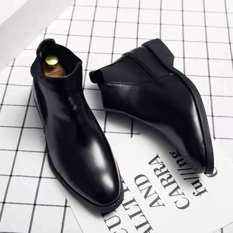 New Brown Chelsea Boots for Men Black Business Handmade Men's Short Boots Round Toe Slip-On Ankle Boots Free Shipping - KIMLUD