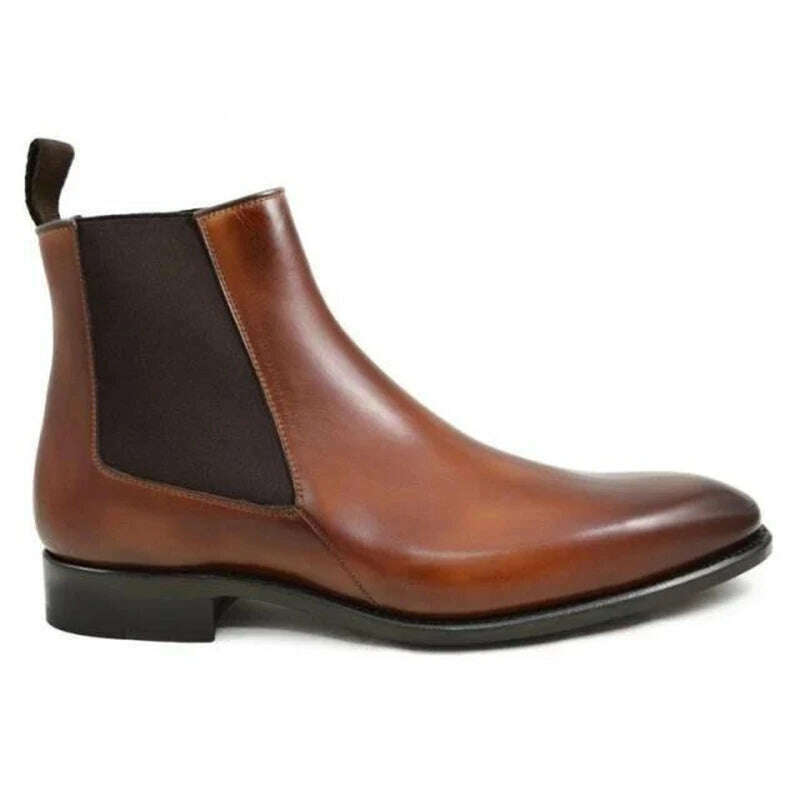 New Brown Chelsea Boots for Men Black Business Handmade Men's Short Boots Round Toe Slip-On Ankle Boots Free Shipping - KIMLUD