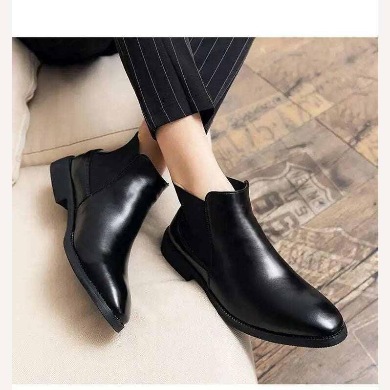 New Brown Chelsea Boots for Men Black Business Handmade Men's Short Boots Round Toe Slip-On Ankle Boots Free Shipping - KIMLUD