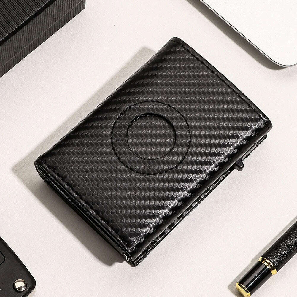 KIMLUD, New Fashion Pop-up Card Holder Carbon Fiber Leather AirTag Wallet for Women Rfid Card Holder for Men Card Holder Mini Wallets, KIMLUD Womens Clothes