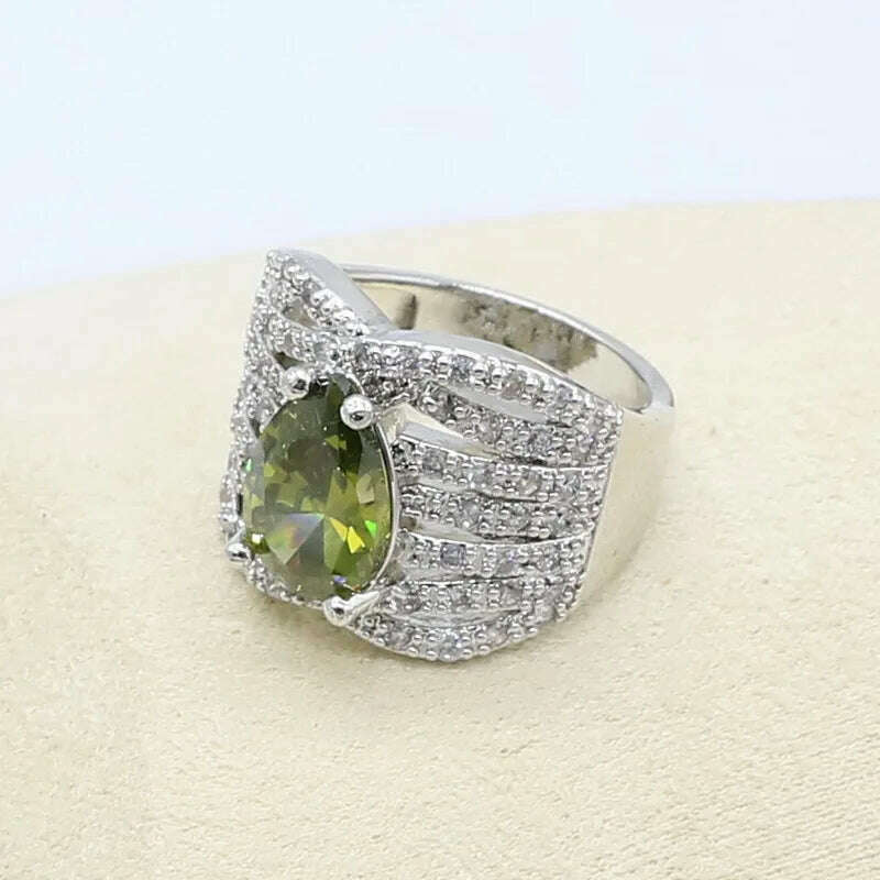 KIMLUD, New Green Peridot Zircon Silver 925 Jewelry Set Women Bracelet Earrings Necklace Pendant Ring Birthday Gift, KIMLUD Womens Clothes