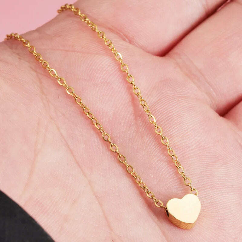 New Minimalist Clavicle Necklaces for Women Tiny Heart LOVE Necklaces Dainty Fashion Jewelry Beach Summer Collares Bijoux - KIMLUD
