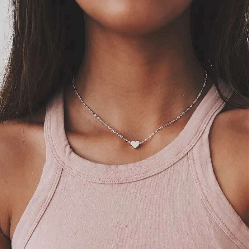 New Minimalist Clavicle Necklaces for Women Tiny Heart LOVE Necklaces Dainty Fashion Jewelry Beach Summer Collares Bijoux - KIMLUD