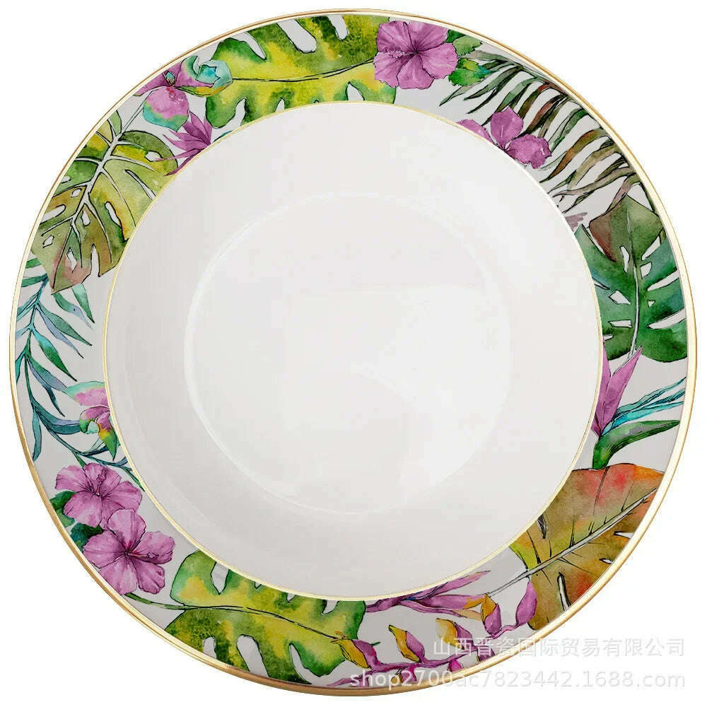 KIMLUD, New Parrot Bone China Tableware Set Pastoral Phnom Penh Western Food Plate Household Bowl Coffee Cup Pratos Para Jantar Kitchen., 8-inch soup plate, KIMLUD Womens Clothes
