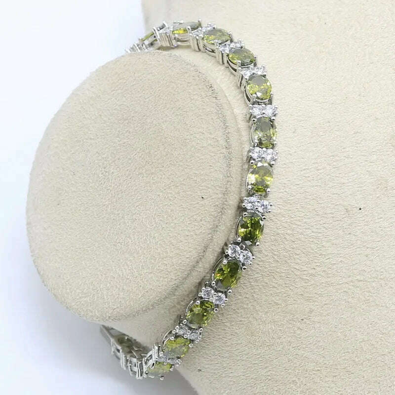 KIMLUD, New Peridot Green Silver 925 Jewelry Set for Women with Bracelet Earrings Necklace Pendant Ring Birthday Gift, KIMLUD Womens Clothes