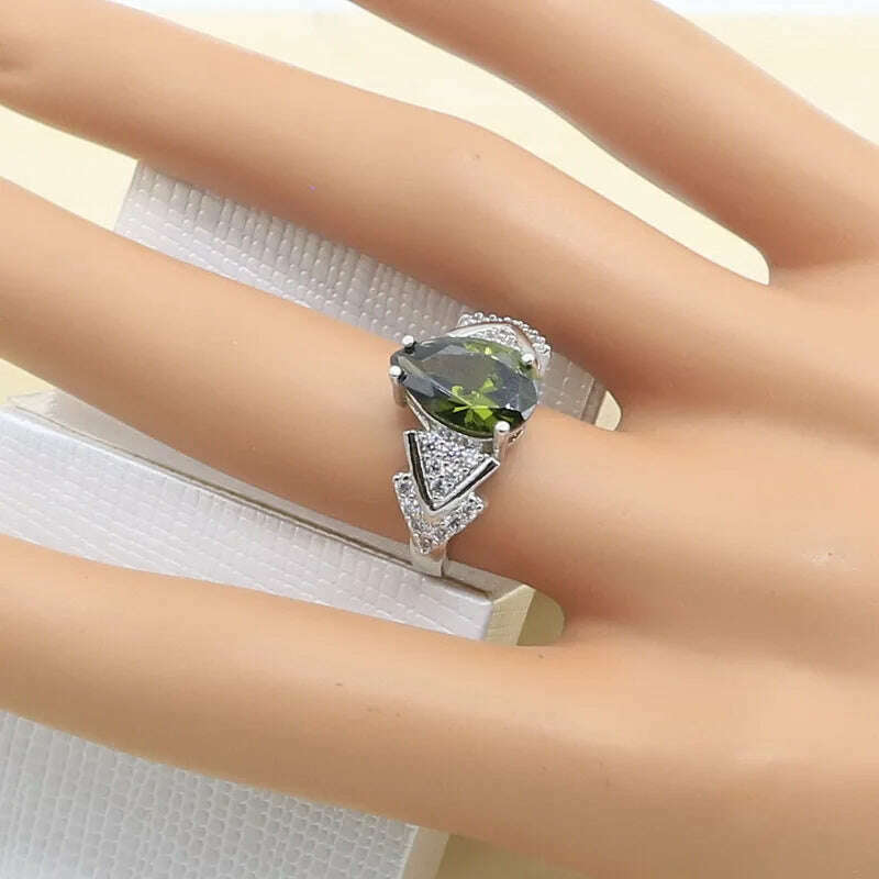 KIMLUD, New Peridot Green Silver 925 Jewelry Set for Women with Bracelet Earrings Necklace Pendant Ring Birthday Gift, KIMLUD Womens Clothes