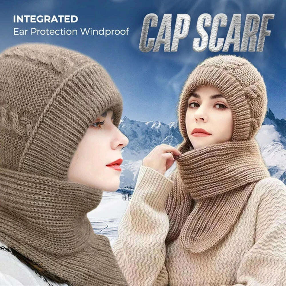 New Plush and Thickened Scarf Integrated Wind and Snow Hat, Autumn and Winter Squirrel Fluff Thread Hat for Warmth - KIMLUD