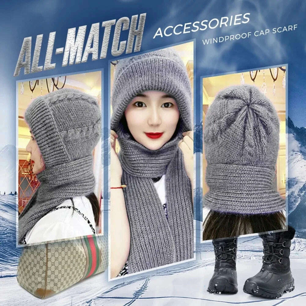 New Plush and Thickened Scarf Integrated Wind and Snow Hat, Autumn and Winter Squirrel Fluff Thread Hat for Warmth - KIMLUD