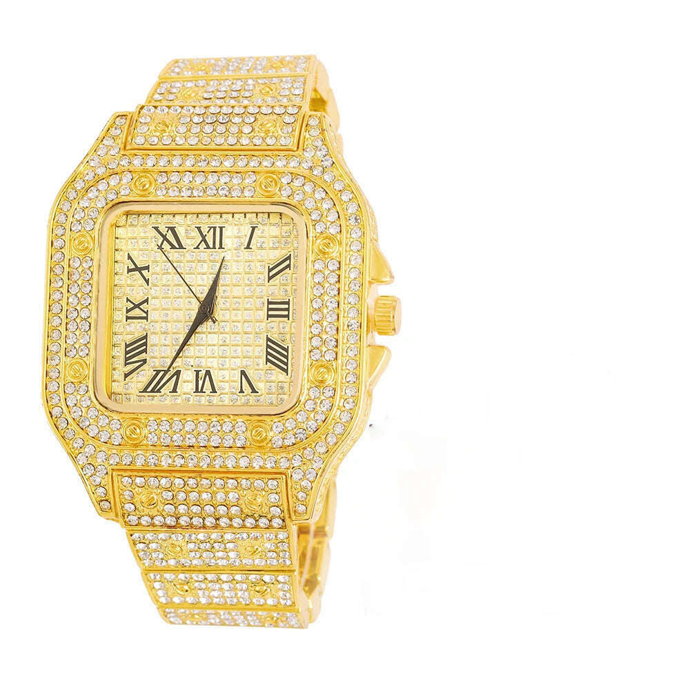 KIMLUD, New Punk Men Watch Iced Out Diamond Sparkling Quartz Watches Fashion Hip Hop Classic Silver Color Watch Jewelry Men Women Gift, KIMLUD Womens Clothes