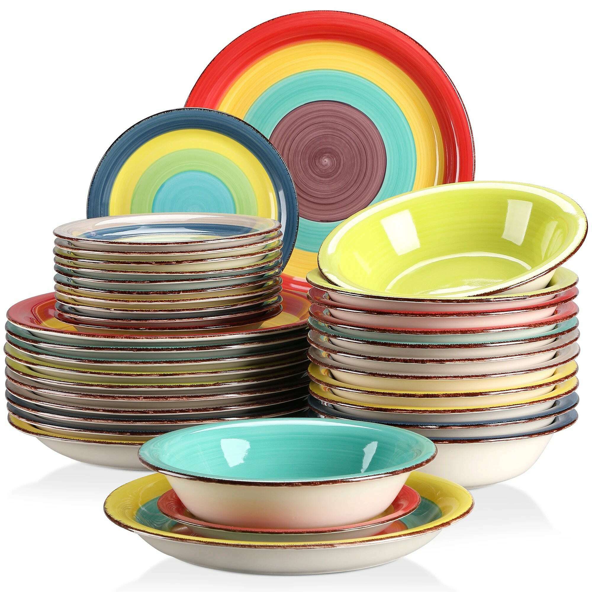 KIMLUD, New Vancasso Arco 18-Piece Ceramic Tableware Set Handpainted Spiral and Alternately Colourful Pattern Stoneware Dinner Set for 6, 36-Piece / United States, KIMLUD Womens Clothes