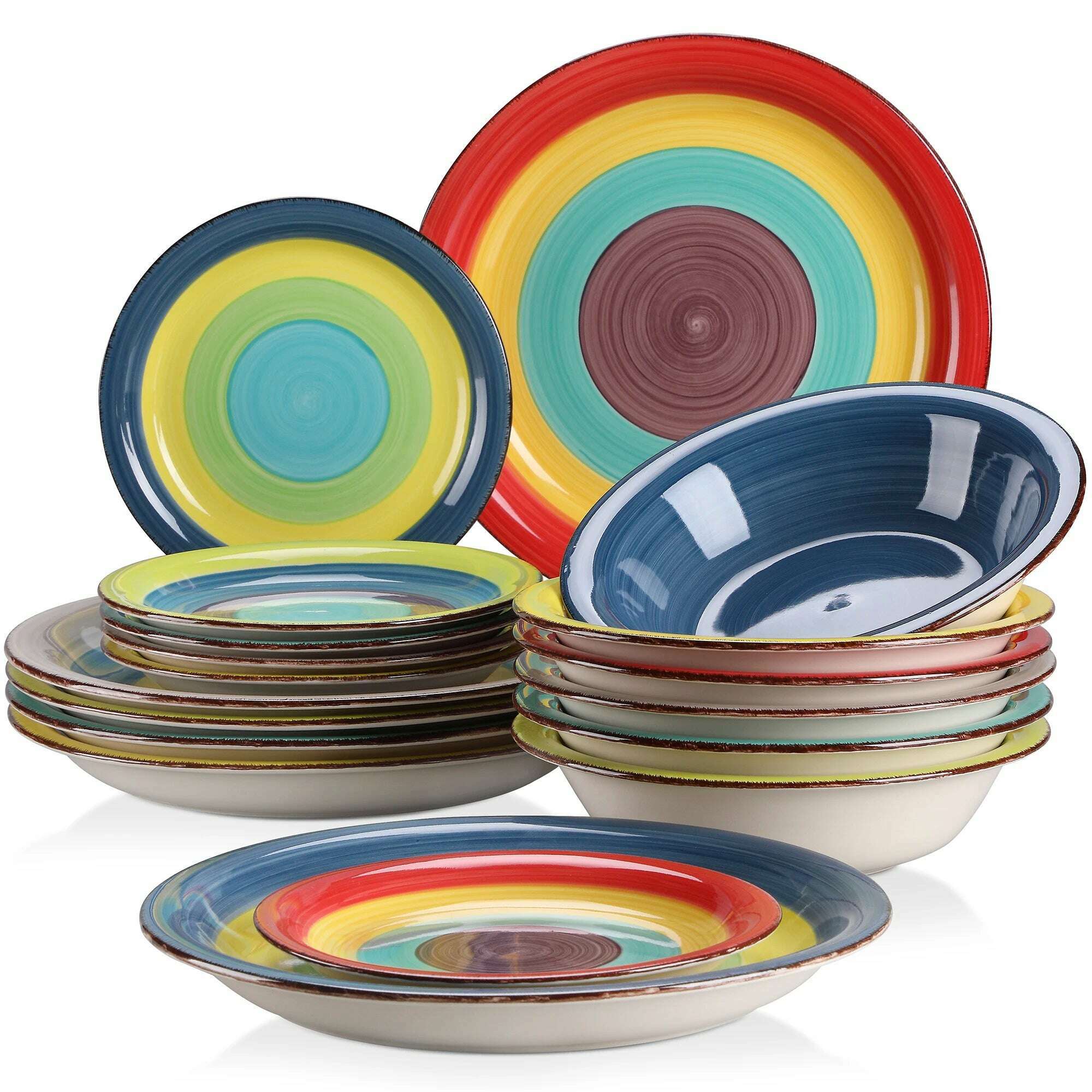 KIMLUD, New Vancasso Arco 18-Piece Ceramic Tableware Set Handpainted Spiral and Alternately Colourful Pattern Stoneware Dinner Set for 6, 18-Piece / United Kingdom, KIMLUD Womens Clothes