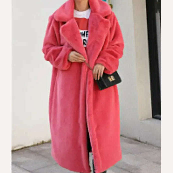 New Women Autumn Winter Furry Warm Fur Outerwear Fashion Loose Faux Fur Rabbit Long Jacket Casual Thickened Fur Coat - KIMLUD