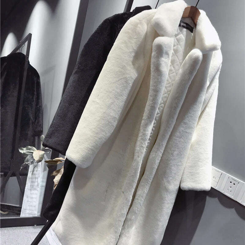 New Women Autumn Winter Furry Warm Fur Outerwear Fashion Loose Faux Fur Rabbit Long Jacket Casual Thickened Fur Coat - KIMLUD