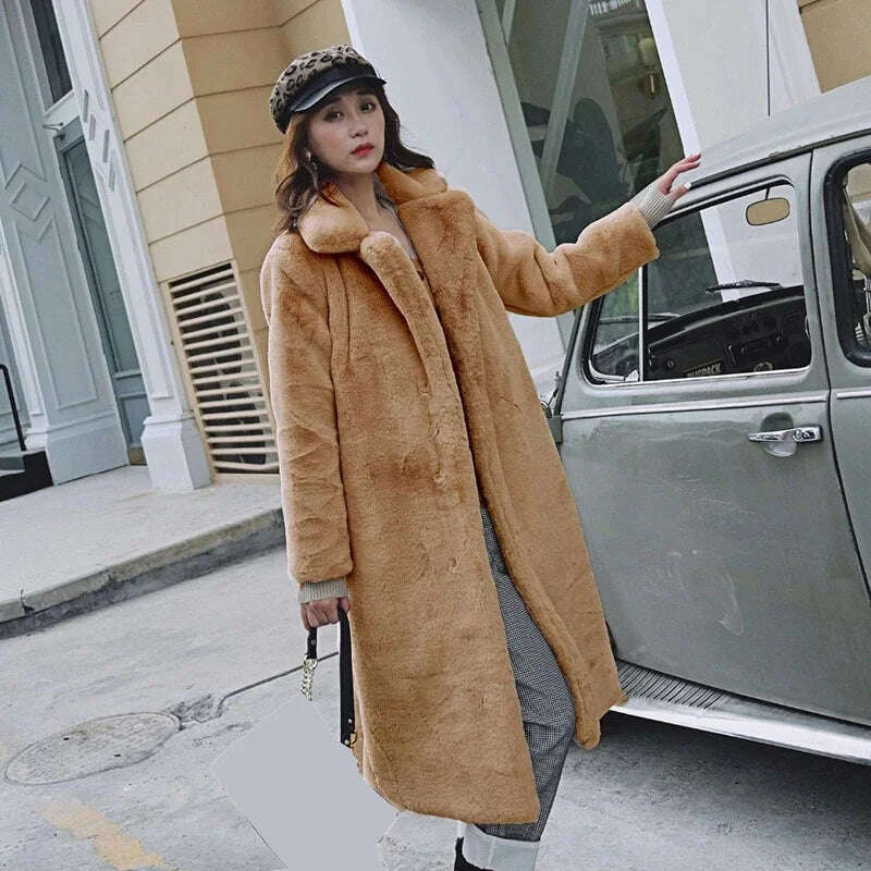 New Women Autumn Winter Furry Warm Fur Outerwear Fashion Loose Faux Fur Rabbit Long Jacket Casual Thickened Fur Coat - KIMLUD