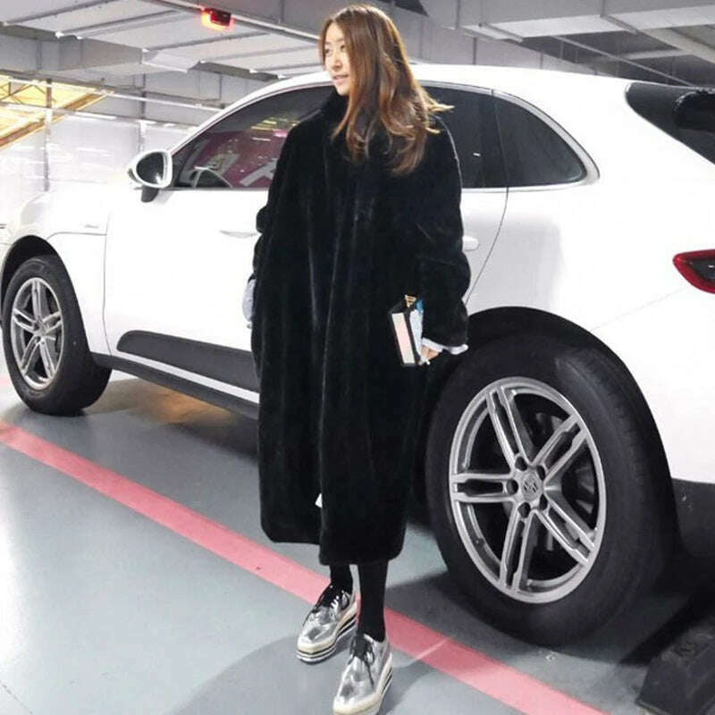 New Women Autumn Winter Furry Warm Fur Outerwear Fashion Loose Faux Fur Rabbit Long Jacket Casual Thickened Fur Coat - KIMLUD