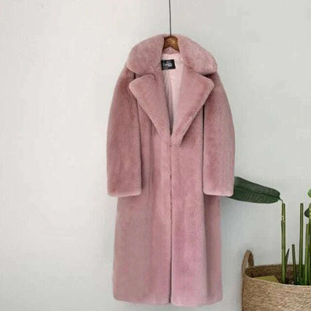 New Women Autumn Winter Furry Warm Fur Outerwear Fashion Loose Faux Fur Rabbit Long Jacket Casual Thickened Fur Coat - KIMLUD