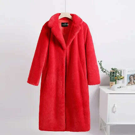 New Women Autumn Winter Furry Warm Fur Outerwear Fashion Loose Faux Fur Rabbit Long Jacket Casual Thickened Fur Coat - KIMLUD