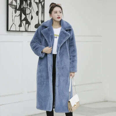 New Women Autumn Winter Furry Warm Fur Outerwear Fashion Loose Faux Fur Rabbit Long Jacket Casual Thickened Fur Coat - KIMLUD