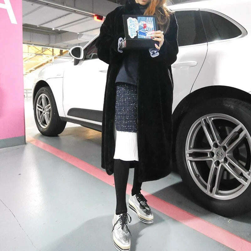 New Women Autumn Winter Furry Warm Fur Outerwear Fashion Loose Faux Fur Rabbit Long Jacket Casual Thickened Fur Coat - KIMLUD