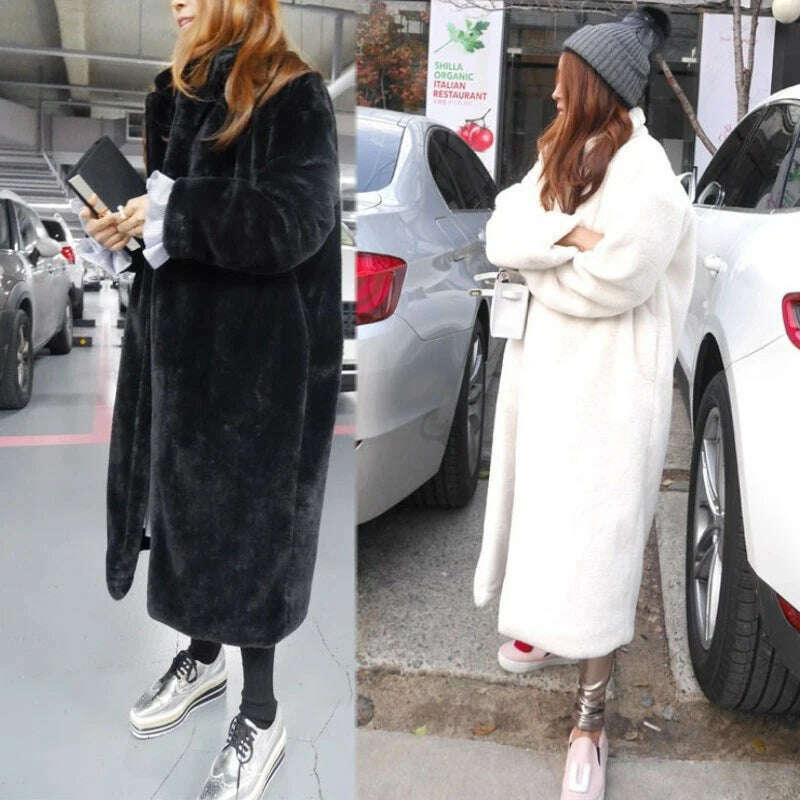 New Women Autumn Winter Furry Warm Fur Outerwear Fashion Loose Faux Fur Rabbit Long Jacket Casual Thickened Fur Coat - KIMLUD